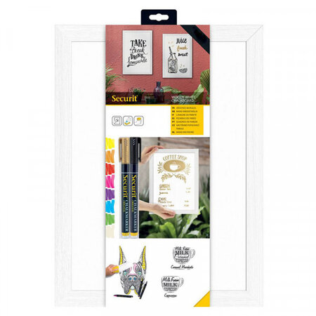 Tableau mural ardoise blanc/bois 60x40 cm - securit