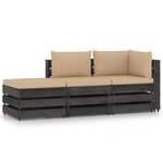 vidaXL Salon de jardin 3 Pièces avec coussins gris bois imprégné