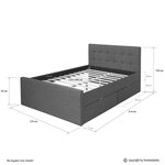 Lit Double 120x200 Gris Sommier à Lattes Tête de Lit Tissu 2 Tiroirs