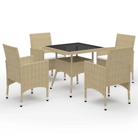 vidaXL Ensemble à dîner de jardin 5 Pièces Résine tressée et verre Beige