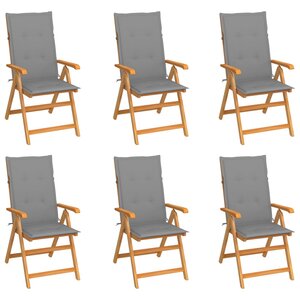 vidaXL Chaises de jardin 6 Pièces avec coussins gris Bois de teck
