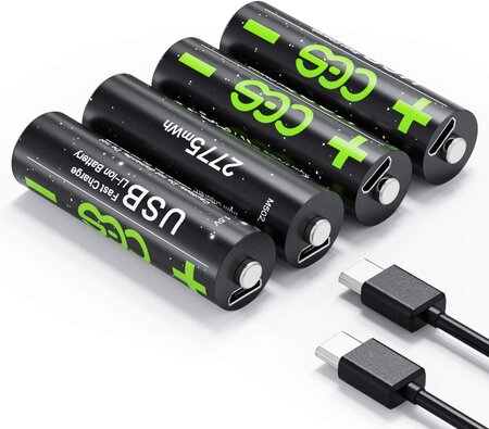 Ovegna M502 : Piles AA légères, en Lithium-ION (Non NiMH, Non alcalines), 2775 mWh,750 mAh, Rechargeables par entrée USB, en 90 Minutes, 1000 Fois, indicateur de Charge, pour Vos Besoins Quotidiens