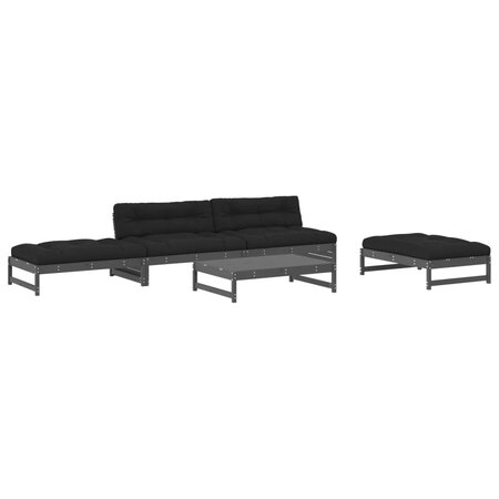 vidaXL Salon de jardin 5 Pièces avec coussins gris bois massif