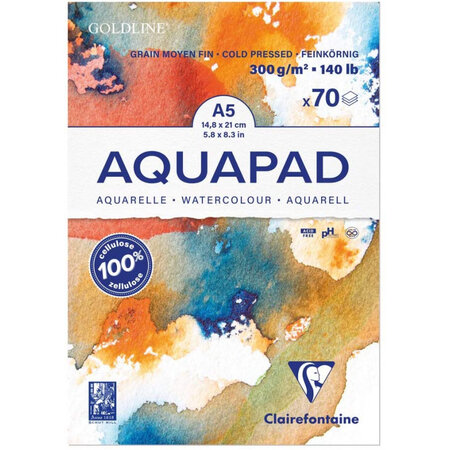 Bloc de papier dessin moyen fin 70f - a5 14 8x21cm - goldline aqua - clairefontaine