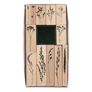 12 tampons en bois - fleurs et herbes des champs