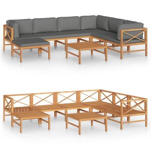 vidaXL Salon de jardin 8 Pièces avec coussins gris Bois de teck solide