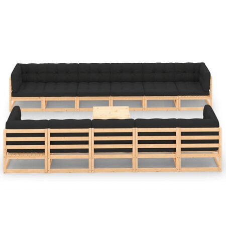 vidaXL Salon de jardin 12 Pièces avec coussins anthracite Pin massif