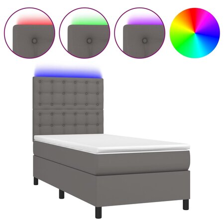 vidaXL Sommier tapissier et matelas et LED Gris 90x190 cm Similicuir