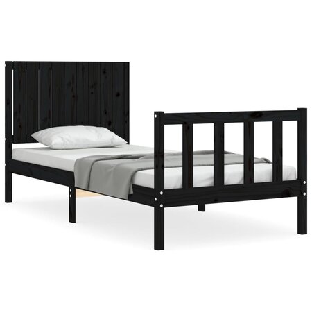 vidaXL Cadre de lit avec tête de lit noir 90x200 cm bois massif