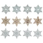 12 flocons de neiges adhésifs en bois bleu et doré