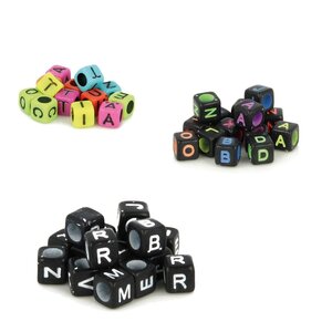 900 perles carrées alphabet 6 mm - fluo  noir & blanc