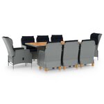 vidaXL Mobilier à dîner 9 Pièces avec coussins Résine tressée Gris clair