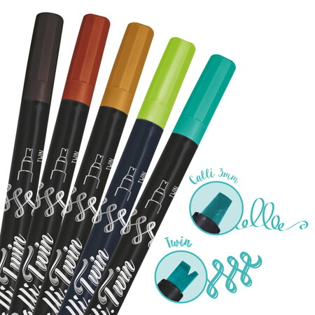5 stylos-pinceaux 1 pointe de calligraphie et pointe fendue - couleurs fresh