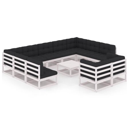 vidaXL Salon de jardin 12 Pièces avec coussins Blanc Bois de pin massif