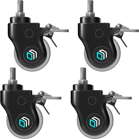 Onkron awl75 blk lot de 4 roulettes en caoutchouc munies de freins noir