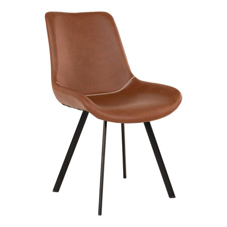 Chaise de salle à manger en cuir synthétique marron avec pieds noirs