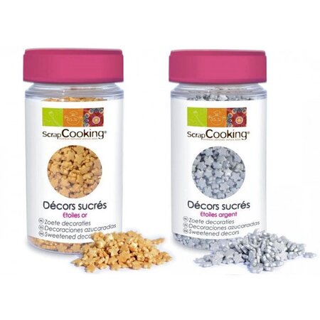 Kit de décors sucrés étoiles argent & or