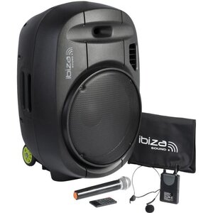 IBIZA PORT15VHF-MKII - Systeme enceinte de sonorisation portable autonome 15/38CM AVEC USB, Bluetooth et 2 micros VHF