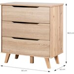 Commode 3 tiroirs scandinave - Décor chene sonoma - Pieds en massif - L 80 cm - VANKKA