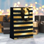 Sac cadeau grand format rayures noires et or - draeger paris