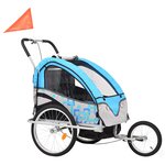 vidaXL Remorque à vélo et poussette pour enfants 2-en-1 Bleu et gris