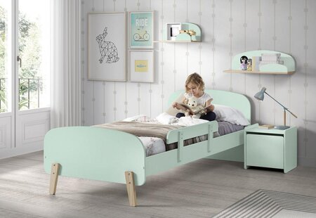 KIDDY Lit et sommier + Chevet 1 porte + Etagere 45cm + Etagère 65cm + Barrière de sécurité