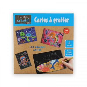 8 cartes à gratter les animaux marins + 1 crayon en plastique