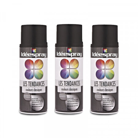 Lot de 3 bombes de peinture - noir mat - sinto