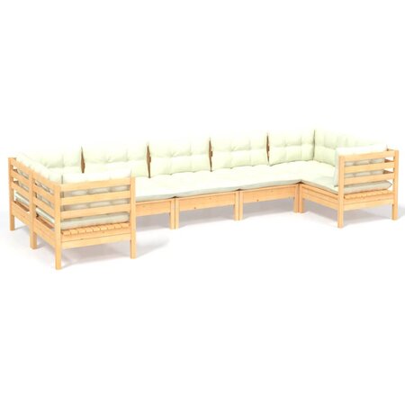 vidaXL Salon de jardin 7 Pièces avec coussins crème Bois de pin