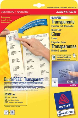 Adresses étiquettes transparentes, 63,5 x avery zweckform