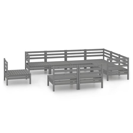 vidaXL Salon de jardin 9 Pièces Bois de pin massif Gris