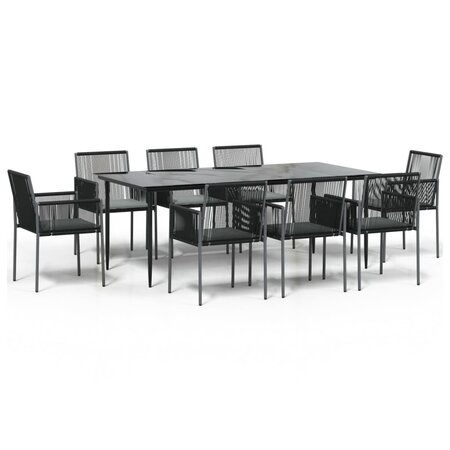 vidaXL Ensemble à dîner de jardin 9 Pièces coussins noir rotin et acier