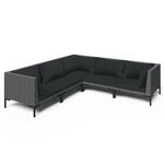 vidaXL Salon de jardin 5 Pièces avec coussins Résine tressée Gris foncé