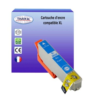 Cartouche Compatible avec Epson XP-510, XP-520, XP-600, XP-605, XP-610, XP-615 remplace  Epson T2632 Cyan - T3AZUR