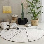Tapis coton rond lignes graphiques - beige - 160 Ø
