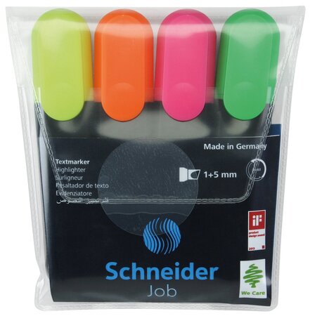 Etui de 4 surligneurs 'job 150' avec clip pte biseautée tracé: 1 0 - 4 5 mm schneider
