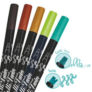 5 stylos-pinceaux 1 pointe de calligraphie et pointe fendue - couleurs fresh