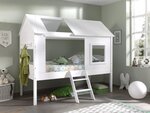 CHARLOTTE Lit cabane  90x200 Blanc + Sommier 16 lattes