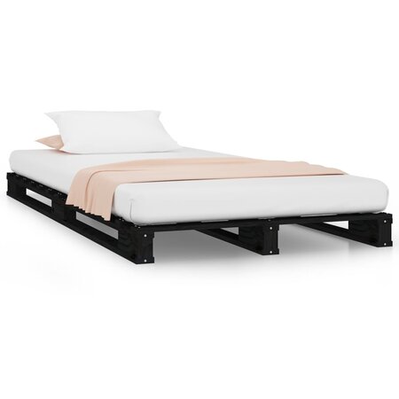vidaXL Lit de palette noir 90x200 cm bois de pin massif