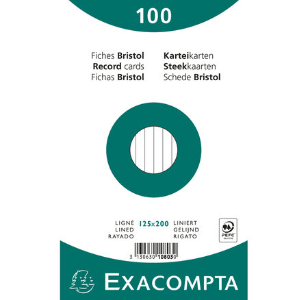 Paquet 100 Fiches Sous Film - Ligné Non Perforé - 125x200mm - X 12 - Exacompta
