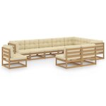 vidaXL Salon de jardin 10 Pièces avec coussins Marron miel Bois de pin