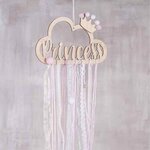 Kit: pendentif bois av.rubans "princess"  rose tendre  pendentif bois:22x12 5cm  1 kit
