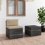 vidaXL Salon palette de jardin 2 Pièces avec coussins Bois de pin massif