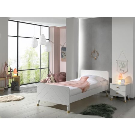Billy Lit blanc satin 90x200cm + Chevet blanc satin