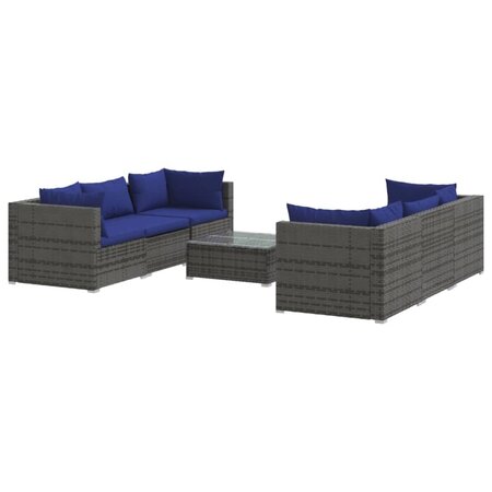 vidaXL Salon de jardin 7 Pièces avec coussins résine tressée gris