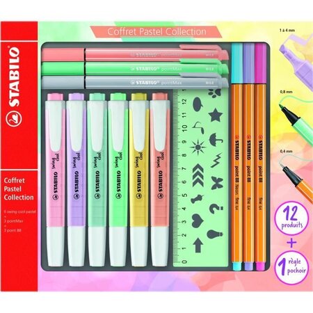 Coffret STABILO Pastel Collection x 13 STABILO Mixte STABILO pastel collection 13 pieces: 6 STABILO swing cool + 3 STABILO point 88