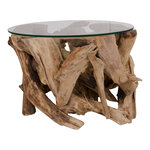 Table basse en verre avec pieds en bois Ø 60 x 40 cm