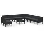vidaXL Salon de jardin 12 Pièces avec coussins Résine tressée Noir