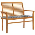 vidaXL Banc de jardin avec coussin à carreaux gris 112 cm Teck massif