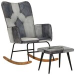 vidaXL Chaise à bascule et repose-pieds Gris Cuir véritable et toile